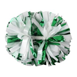 Hooshing 2PCS Green and White Pom Poms Cheerleading with Baton Handle for Team Spirit Sports Festival Dance Cheering Gift