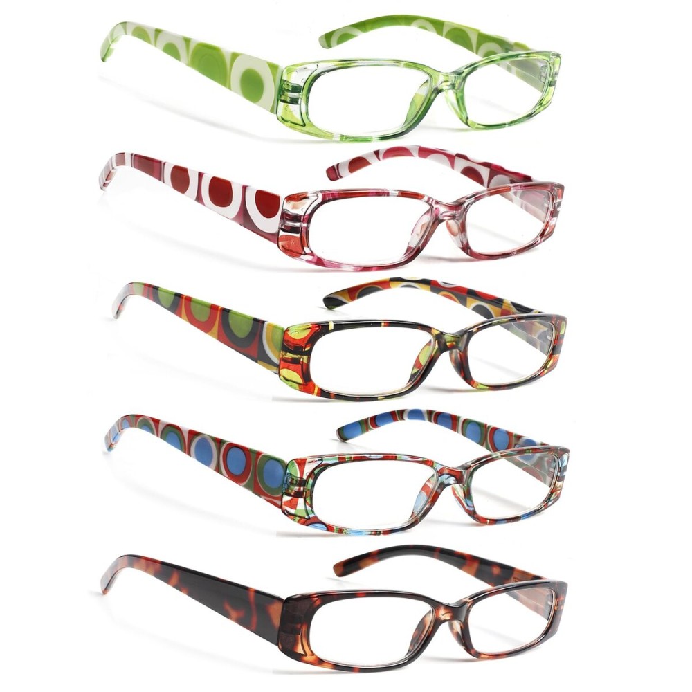 SIGVAN 5 Pack Spring Hinge Reading Glasses Rectangular Fashion Quality Readers for Men and Women (Multicolour 2, 5.00, x)