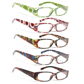 SIGVAN 5 Pack Spring Hinge Reading Glasses Rectangular Fashion Quality Readers for Men and Women (Multicolour 2, 5.00, x)