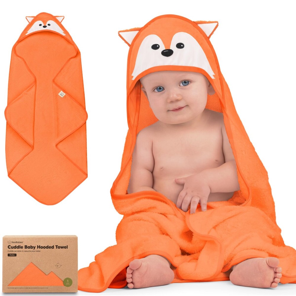 KeaBabies Hooded Baby Towel for Newborn - Viscose Derived from Bamboo Large Baby Bath Towels with Hood for Boys, Girls, Toddler, Extra Absorbent & Soft Newborn Bath Essentials (Fox, Petite)