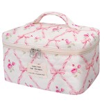 Gosect Large Makeup Bag, Cute Cosmetic Bag for Women Girls, Floral Coquette Aesthetic Toiletry Bag, Travel Make Up Organizer Bag (Pink Butterfly)