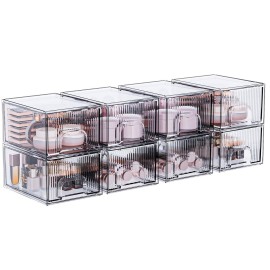 ZHIAI 8 Pack Clear Stackable Storage Drawer, Acrylic Drawer, Cosmetic Organizer, Plastic Organizer for Dresser, Under, Kitchen Cabinet, Pantry, Home Organization and Storage