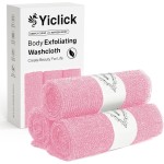 Yiclick Exfoliating Washcloth Towel, Japanese Exfoliating Bath Wash Cloth for Body Exfoliation, Korean Back Scrubber Washer for Shower, African Net Sponge Brush Loofah Exfoliator (Pink)