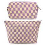SOIDRAM 2 Pcs Checkered Makeup Bag Large Cosmetic Bag Toiletry Bag Makeup Pouch Travel Bag Organizer Cute Makeup Brushes Aesthetic Accessories Storage Bag for Women Purple