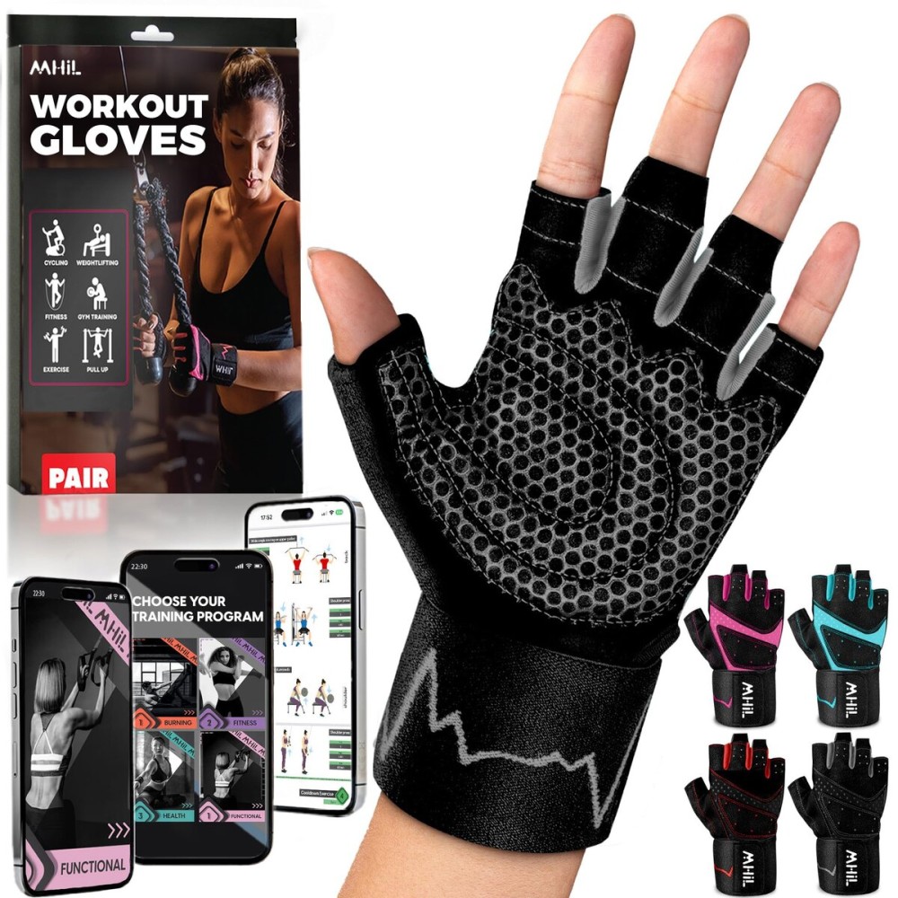 MhIL Workout Gloves for Women - Breathable Gym Gloves for Women with Palm Protection and Enhanced Grip - Padded Weight Lifting Glove for Womens with Wrist Wraps Support Weightlifting Exercise Cycling