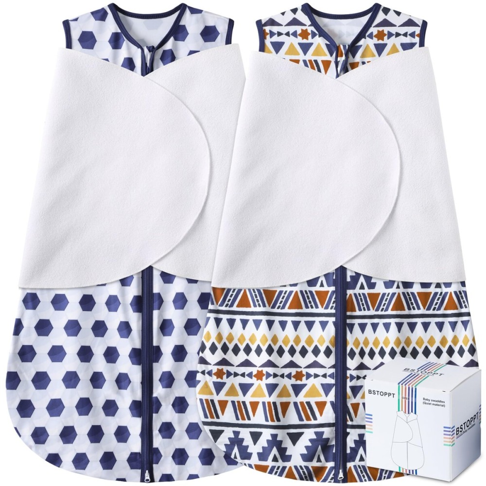 BSTOPPT Newborn Sleep Sack Baby Swaddle,3-Way Adjustable Wearable Blanket,100% Rayon Cotton Swaddling Sleeping BagTOG 0.5 (Soccer & Triangles, 0-3 Months)