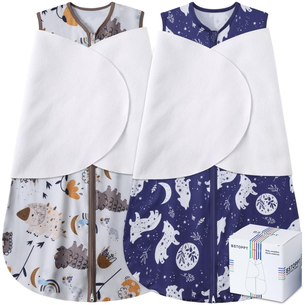 BSTOPPT Newborn Sleep Sack Baby Swaddle,3-Way Adjustable Wearable Blanket,100% Rayon Cotton Swaddling Sleeping BagTOG 0.5 (Fox & Dinosaurs, 3-6 Months)