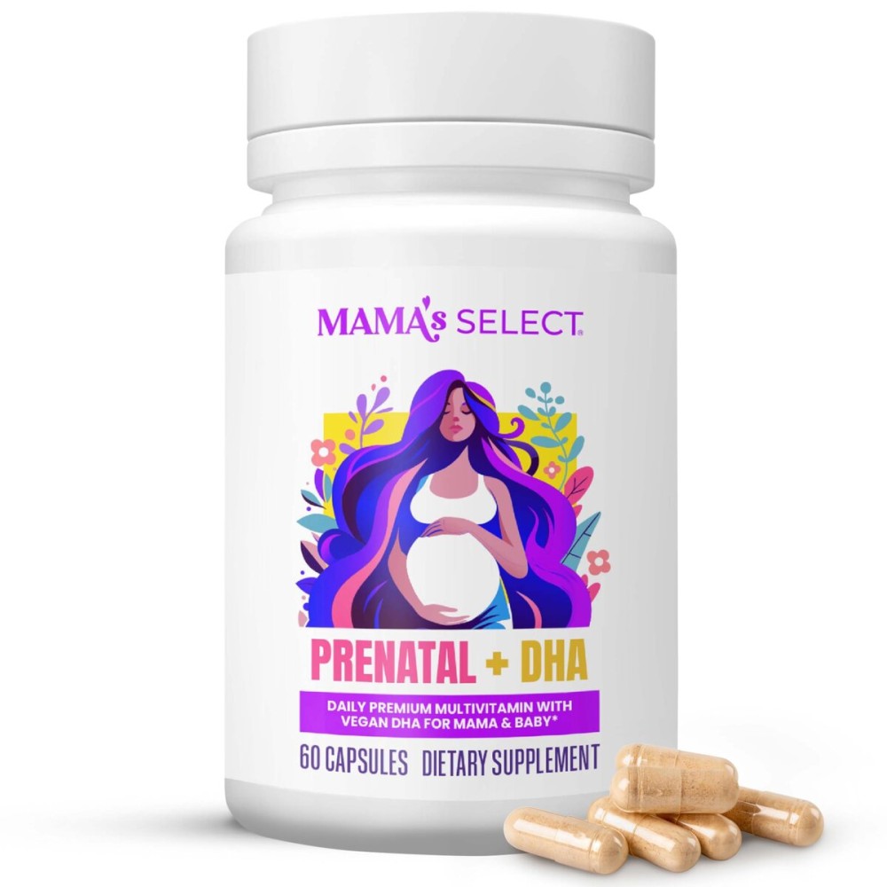 Mama\'s Select Prenatal Vitamins with Vegan DHA - Fish-Free, No Fish Burps, Allergen-Free, MTHFR Support, Methylated Folate & B Vitamins, Digestive-Friendly, No Biotin