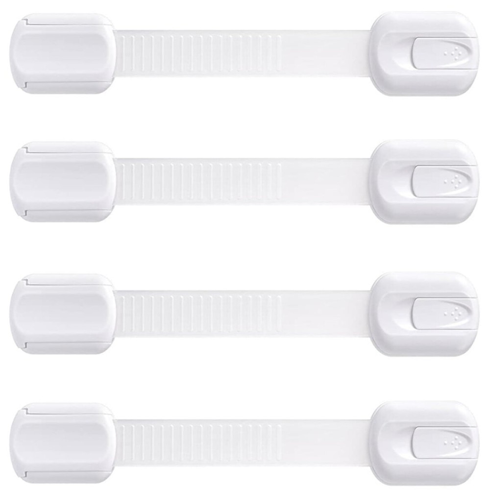 Booboo (4 Pack) Child Proof Refrigerator Lock Fridge Door Locks | Baby Proof Your Cabinet Drawers, Dishwasher, Garbage Trash Can & Cupboards with 3M Adhesive Locks| Easy Installation No Tools Needed