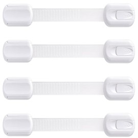 Booboo (4 Pack) Child Proof Refrigerator Lock Fridge Door Locks | Baby Proof Your Cabinet Drawers, Dishwasher, Garbage Trash Can & Cupboards with 3M Adhesive Locks| Easy Installation No Tools Needed