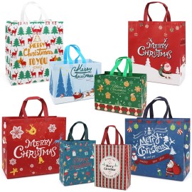 PARSUP 32PCS Christmas Gift Bags with Handles, Assorted Sizes Tote for Treat, Non-Woven Christmas Bags for Gift Wrapping, Xmas Party Supplies