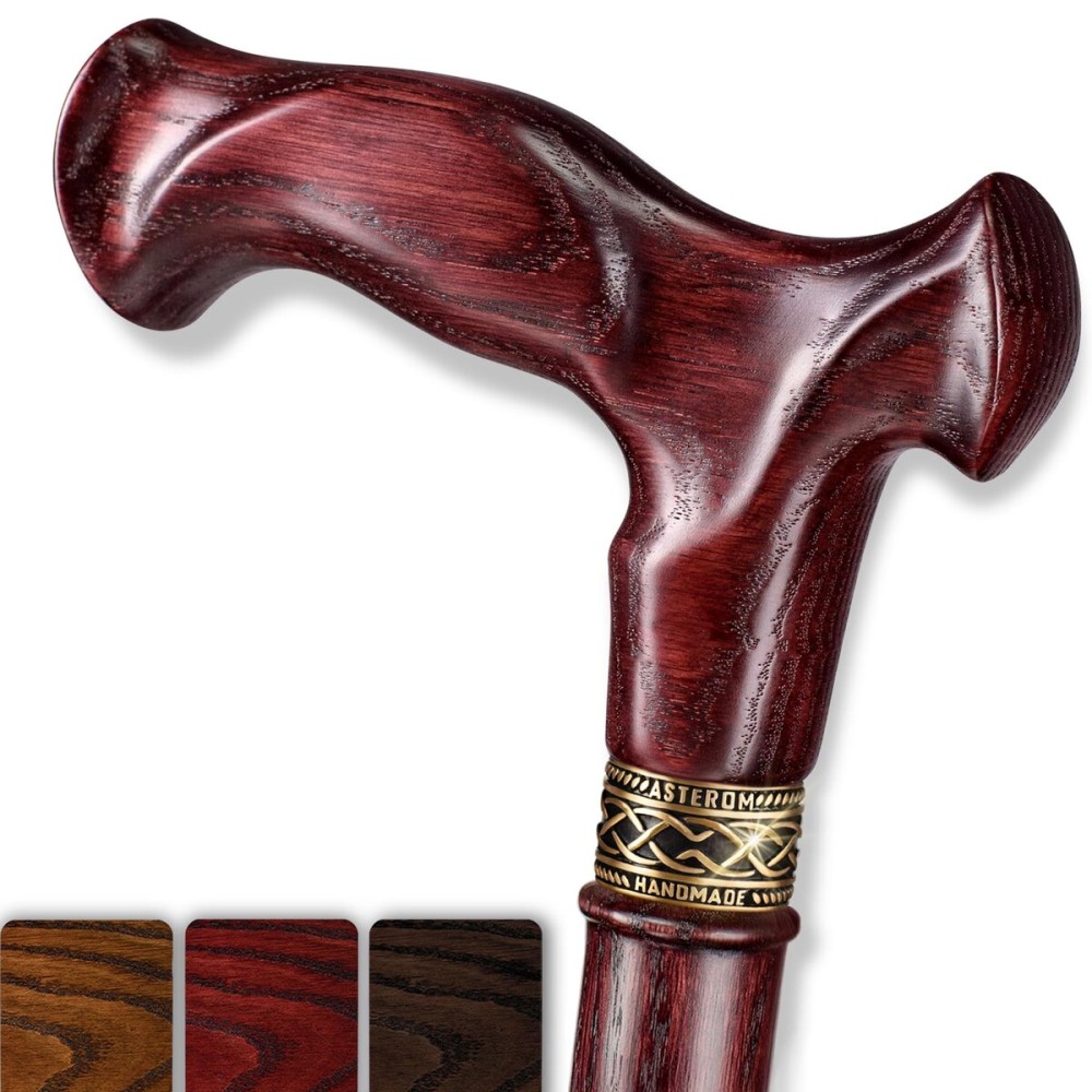 Asterom Walking Cane - Handmade, Ergonomic, Cane for Women - Wooden Walking Sticks for Seniors Women, Unique, Cool (Cherry, 33 Inches)