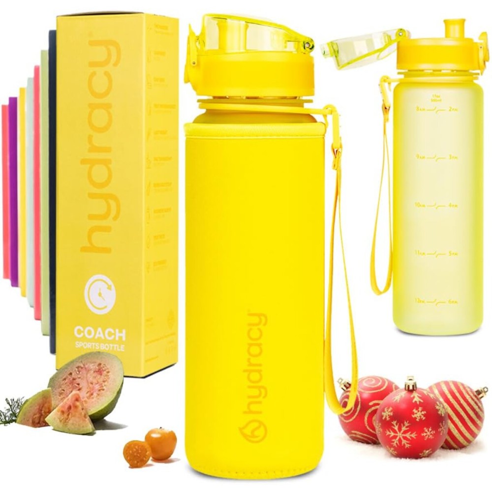 Hydracy Water Bottle with Time Marker - 500 ml 17 Oz BPA Free Water Bottle - Leak Proof & No Sweat Gym Bottle with Fruit Infuser Strainer - Ideal for Fitness or Sports & Outdoors