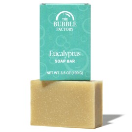 The Bubble Factory Handmade Soap, All Natural Soap for Women & Men, Hand, Bath & Body Natural Bar Soap, Vegan, Palm Oil Free, Made in USA with Shea Butter + Essential Oils, Eucalyptus, Single