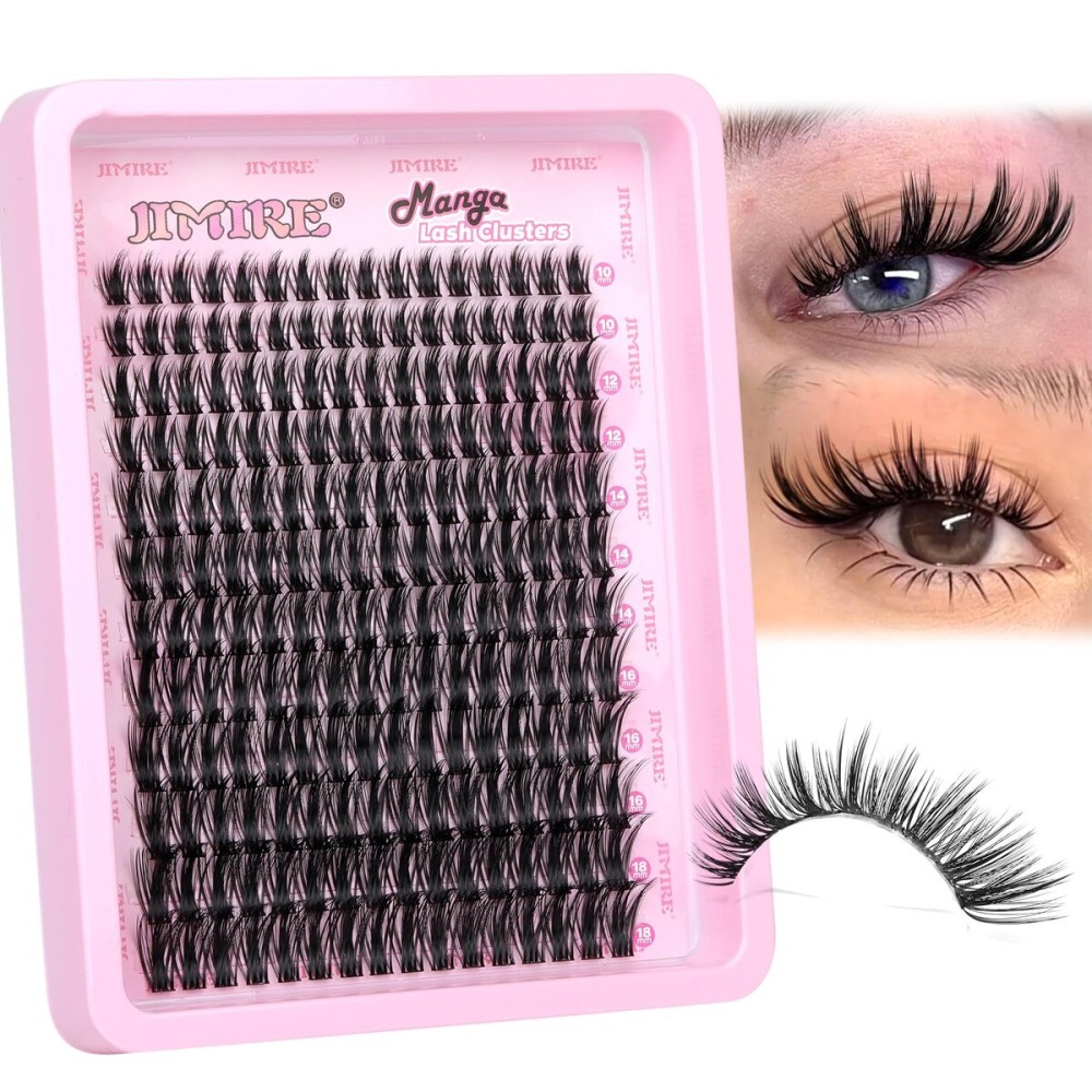 JIMIRE Wispy Lash Clusters Natural Look 192Pcs Wispy Manga Eyelash Clusters CC Curl Cluster Eyelash Extensions Natural Cluster Individual Lashes 10-18mm Mix Lash Extensions for Beginners