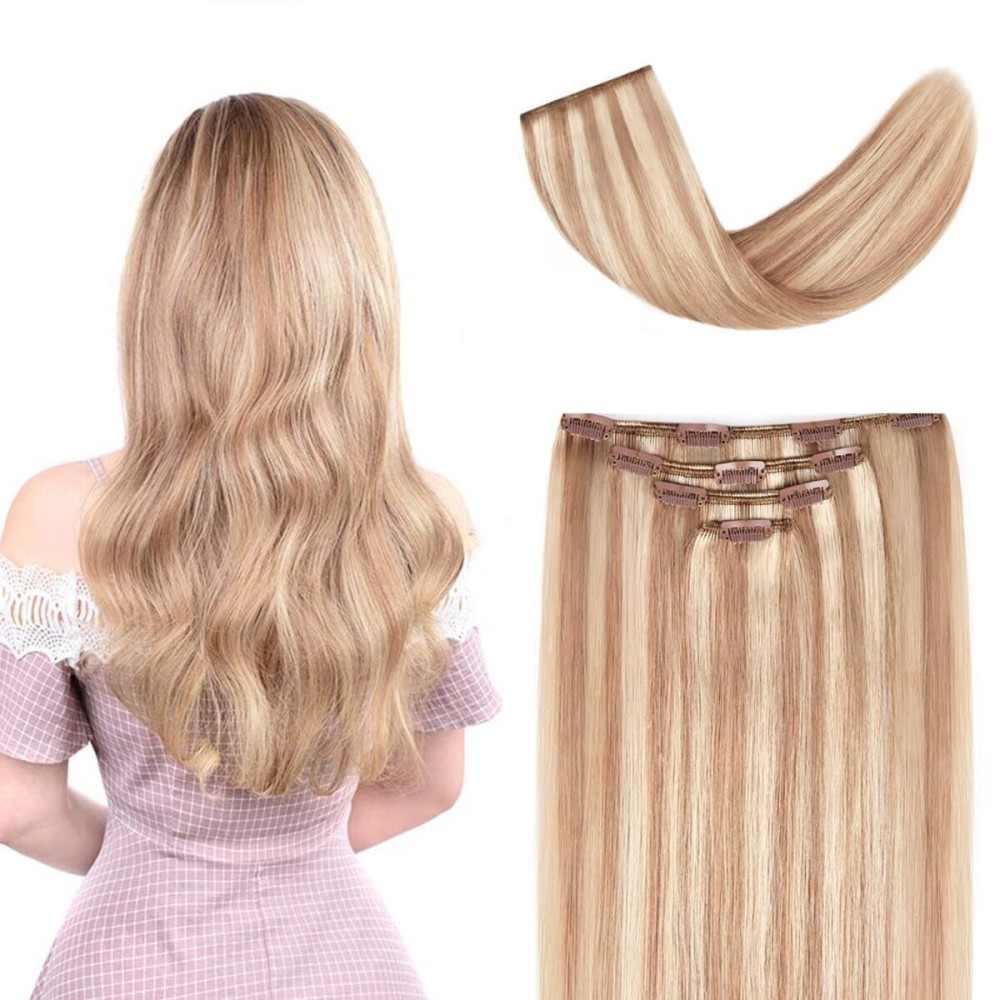 14 Clip in Hair Extensions Remy Human Hair for Women - Silky Straight Human Hair Clip in Extensions 50grams 4pieces 18-613 Color