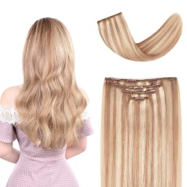 14 Clip in Hair Extensions Remy Human Hair for Women - Silky Straight Human Hair Clip in Extensions 50grams 4pieces 18-613 Color