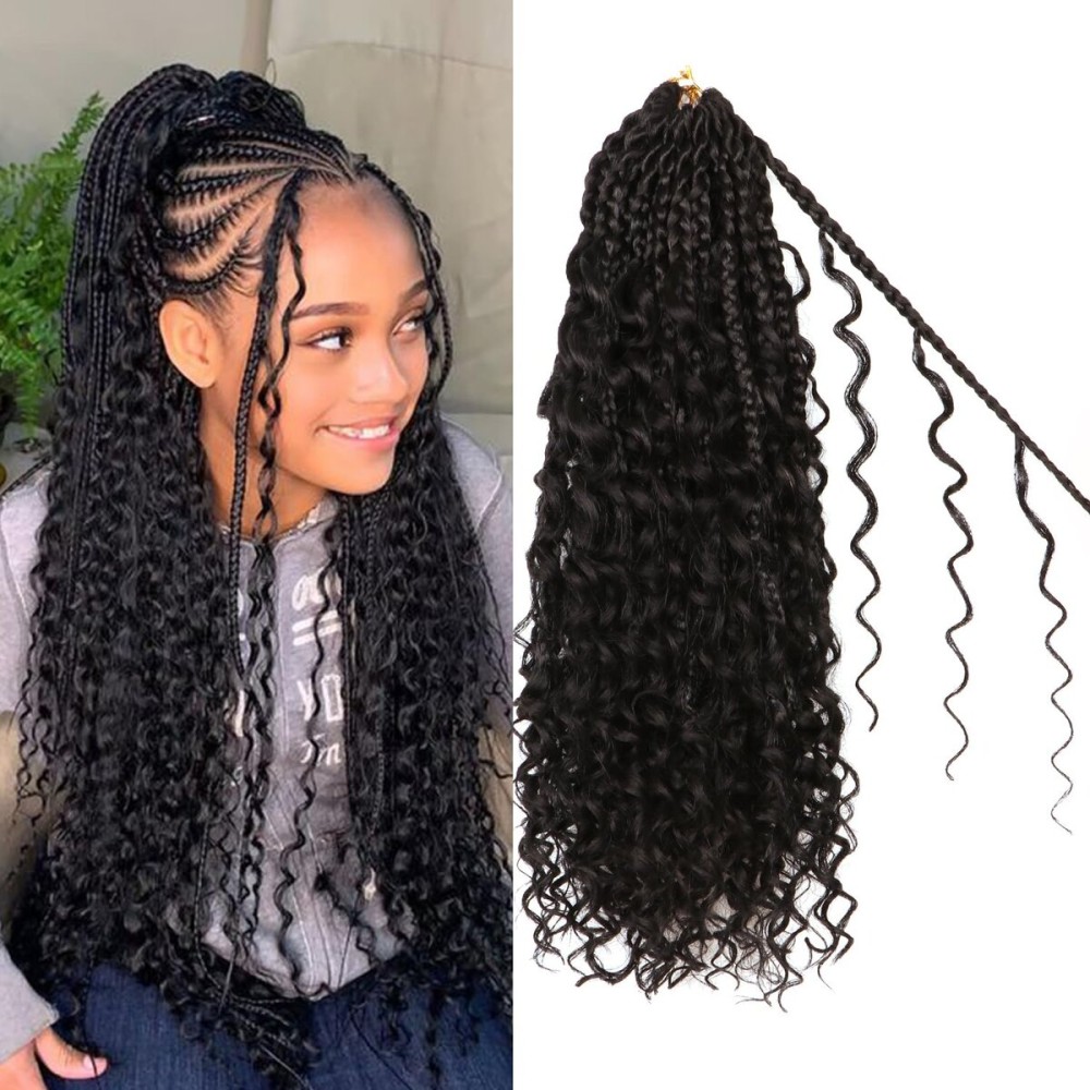 Goddess Boho Box Braids Crochet Hair-8 Packs 14 Inch Crochet Box Braids for Black Women Pre Looped (1B, 14 Inch (Pack of 8))