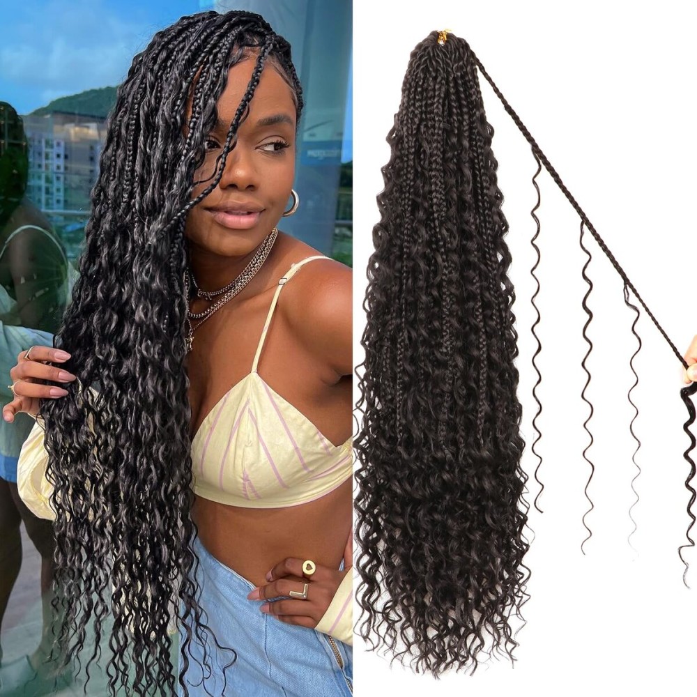 Goddess Boho Box Braids Crochet Hair-8 Packs 24 Inch Crochet Box Braids for Black Women Pre Looped (1B, 24 Inch(Pack of 8))
