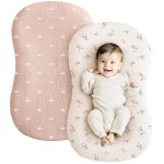 Konssy Muslin Baby Lounger Cover 2 Pack, 100% Cotton Newborn Lounger Cover, Soft and Breathable Baby Nest Slipcover for Boys Girls (Pink Sun,Khaki Leaf)