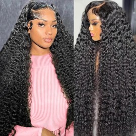 250% Density 13X6 30 Inch Deep Wave Lace Front Wigs Human Hair Curly Wig Wet and Wavy HD Lace Front Wig Pre Plucked 100% Real Human Hair No Synthetic Blend No Tangle No Shedding Triple Lifespan 3X