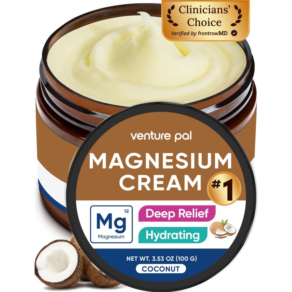 Venture Pal Magnesium Lotion, Topical Magnesium Cream for Sleep, Leg Cramps & Pain, Muscle Relaxation, Calm, Moisturizing Supplement with Coconut Oil, Shea Butter & Hyaluronic Acid, Safe for Kids