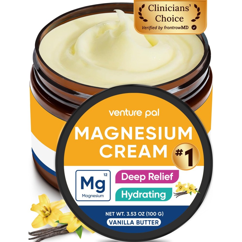 Venture Pal Magnesium Lotion, Topical Magnesium Cream for Sleep, Leg Cramps & Pain, Muscle Relaxation, Calm, Moisturizing Supplement with Coconut Oil, Shea Butter & Hyaluronic Acid, Safe for Kids