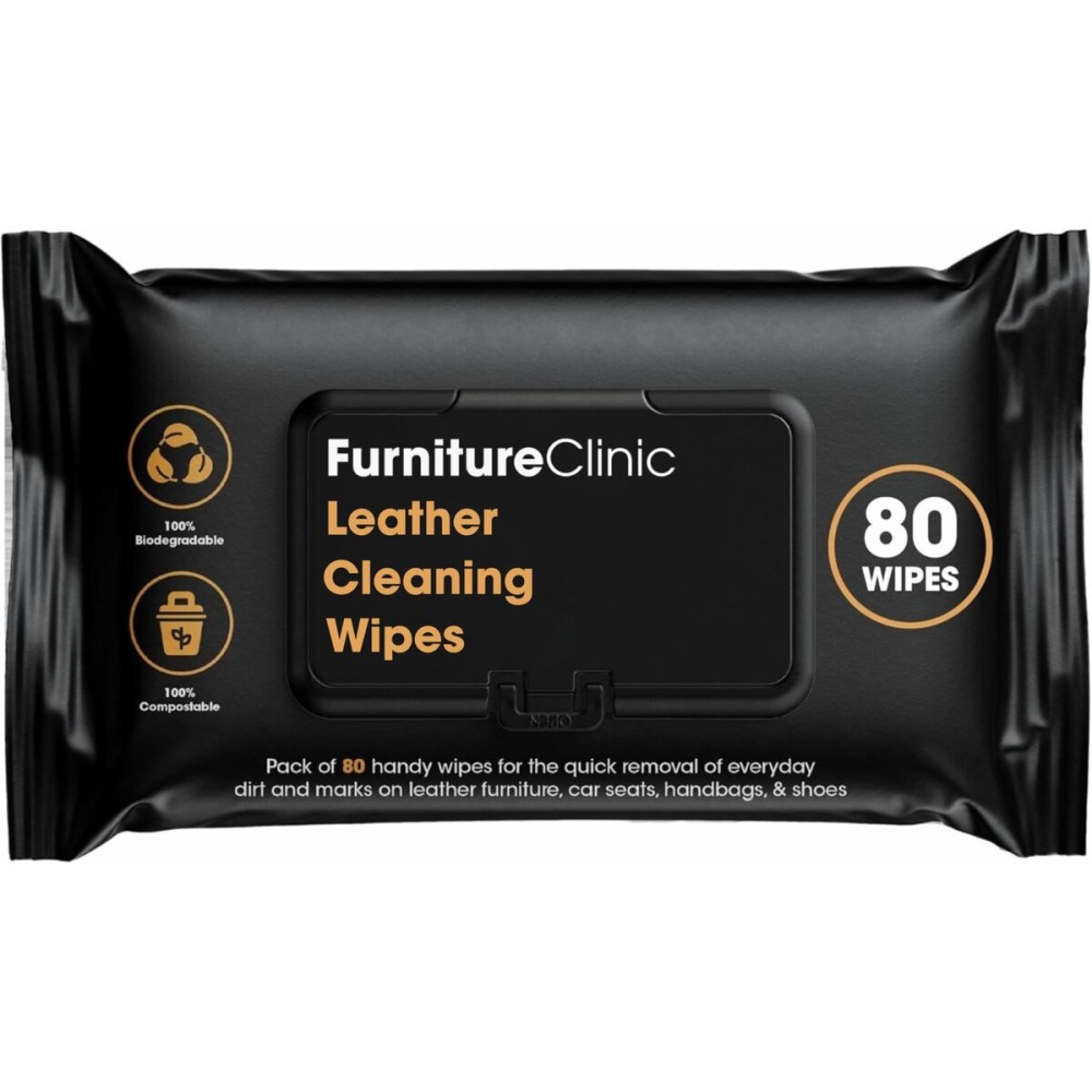 Furniture Clinic Leather Cleaning Wipes | 80 Count | Clean & Restore Leather & Vinyl Furniture, Handbags, Jackets, Car Seats, Interiors & More | Residue & Streak-Free | for Everyday Use