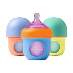 Boon Nursh Reusable Silicone Pouch Baby Bottles - Slow Flow Nipple - Silicone Baby Bottle Pouch and Nipple - Baby Feeding Essentials - Color Block - 0-3 Months - 3 Count - 4 Ounce