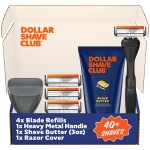 Dollar Shave Club | The Member Exclusive Shave Set | 4 Swift Rinse Refill Cartridges, 1 Handle (Black), 1 Shave Butter 3 ounce, 1 Razor Cover, Razors for Men