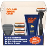 Dollar Shave Club | The Member Exclusive Shave Set | 4 Extra Close Refill Cartridges, 1 Handle (Black), 1 Shave Butter 3 ounce, 1 Razor Cover, Razors for Men