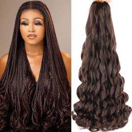 COOKOO French Curl Braiding Hair - 9 Packs Dark Brown 22 Inch Loose Wave Bouncy with Curly Ends - Pre-Stretched Yaki Synthetic Hair Extensions for Black Women