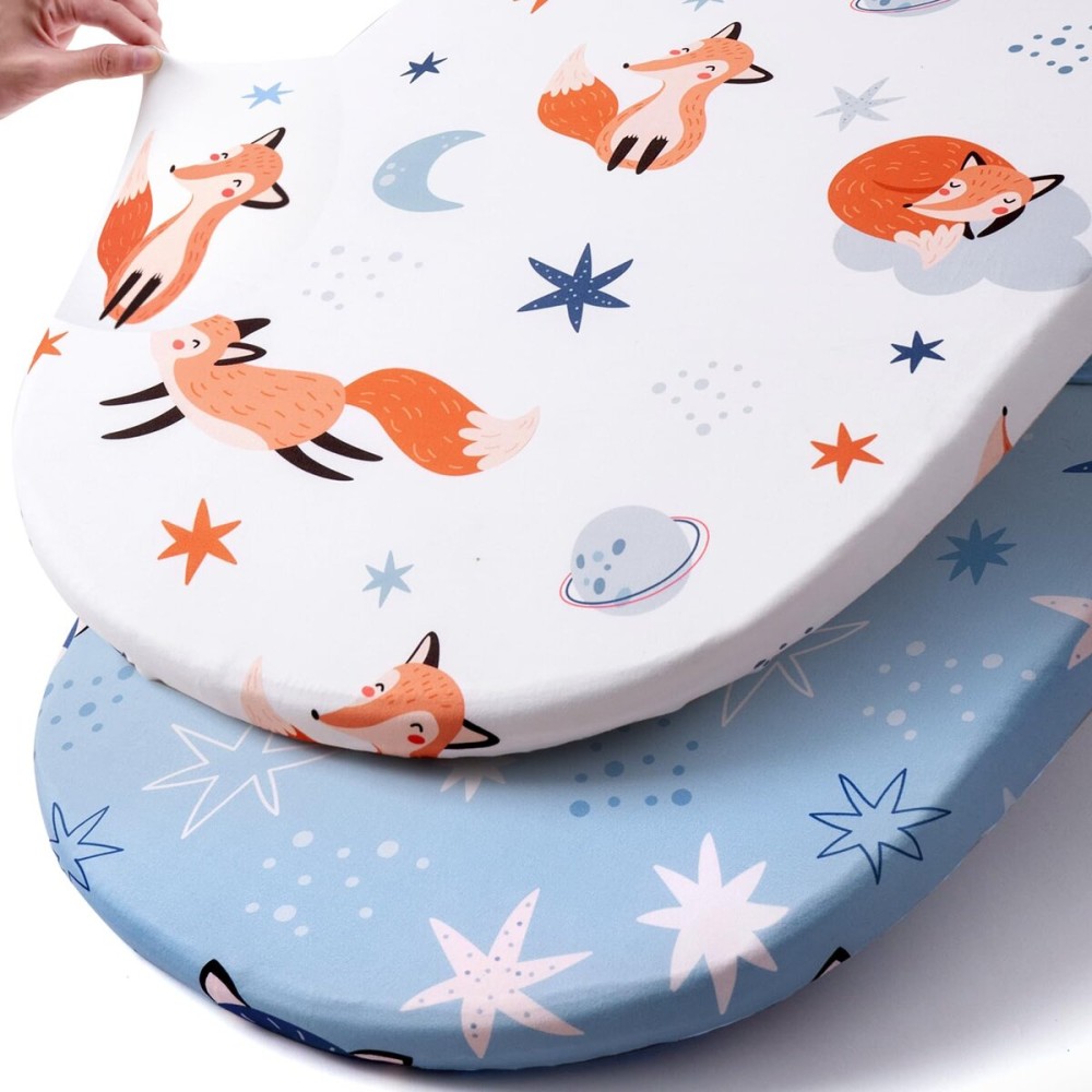 Stretch Fitted Bassinet Sheet Set BROLEX 2 Pack Cradle Sheets for Bassinet Pad/Mattress,Unisex Boys Girls,Ultra Soft,Starry Fox