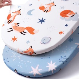 Stretch Fitted Bassinet Sheet Set BROLEX 2 Pack Cradle Sheets for Bassinet Pad/Mattress,Unisex Boys Girls,Ultra Soft,Starry Fox