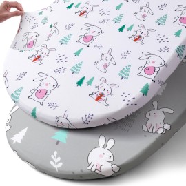 Stretch Fitted Bassinet Sheet Set BROLEX 2 Pack Cradle Sheets for Bassinet Pad/Mattress,Unisex Boys Girls,Ultra Soft,Pink-Bellied Rabbit