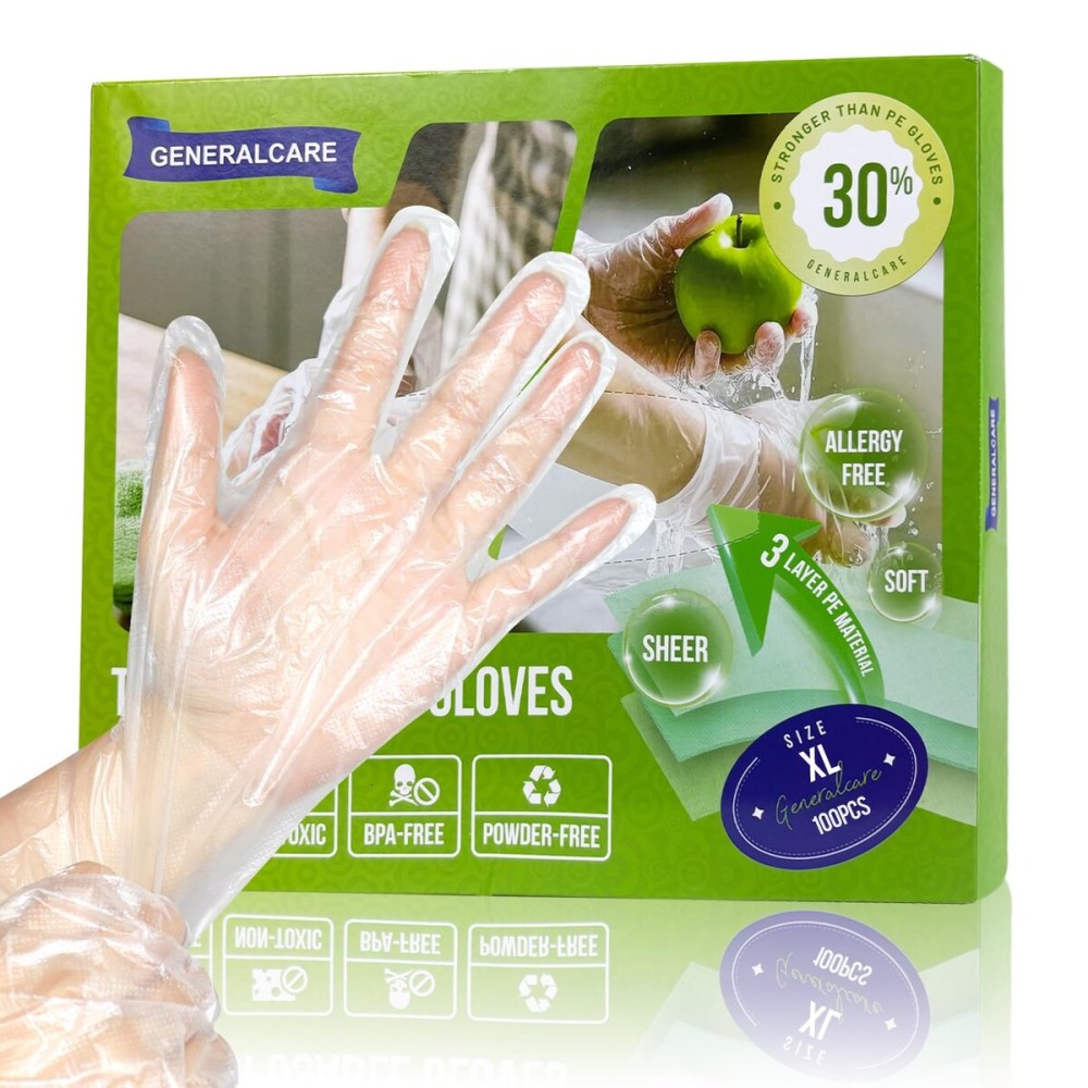 GENERALCARE Ultra Strong Disposable TPE Cooking Gloves, Ideal for Cleaning and Food Prep.Latex & Powder Free Food safe 100 Pieces(XL)