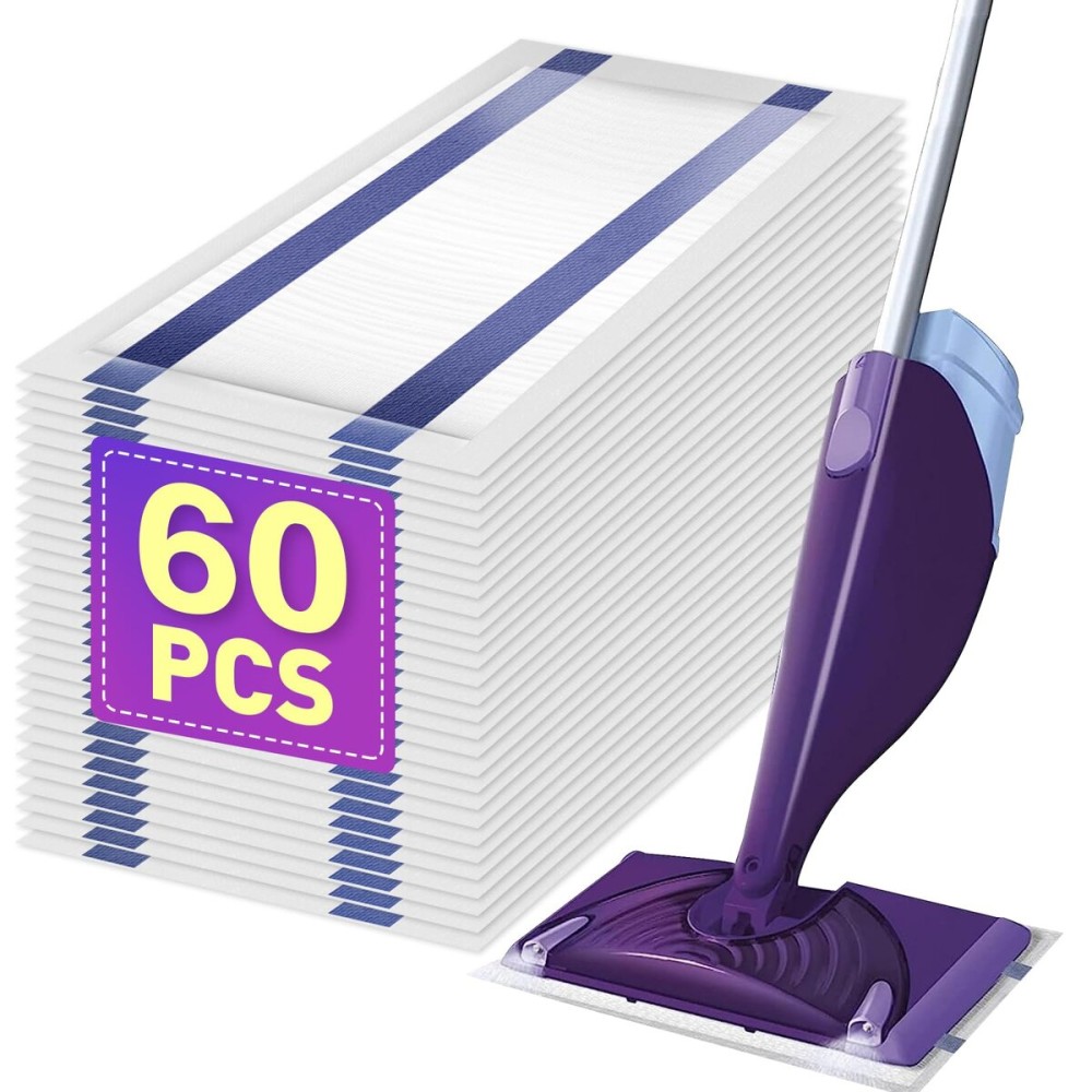 Mopping Pad Refill Compatible with Wet Jet Mop, Disposable Multi Surface Wetjet Hardwood Floor Cleaner Spray Mop Pads Refills, Thickness & Absorbent (60)