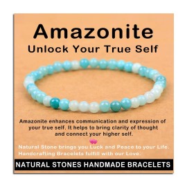 AD Beads Handmade Gemstone Stretch Elastic Bracelet Crystal Healing Reiki Nature\'s Beauty and Spiritual Essence Unisex (4mm, Amazonite (Unlock Your True Self))