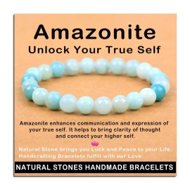 AD Beads Handmade Gemstone Stretch Elastic Bracelet Crystal Healing Reiki Nature\'s Beauty and Spiritual Essence Unisex (8mm, Amazonite (Unlock Your True Self))