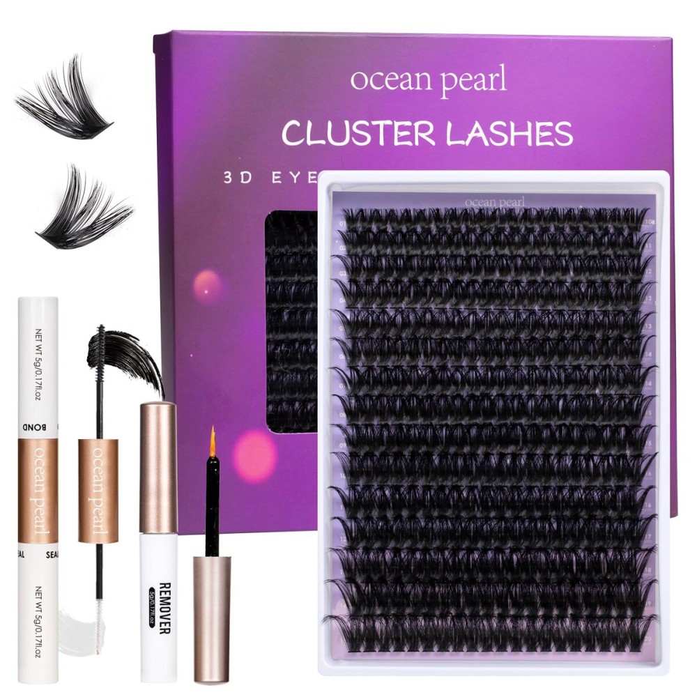 Ocean Pearl Lash Clusters 10-20mm Thick 300D Volume Eyelashes Clusters Lashes 300PCS Lash Extension Kit Eyelash Extension Kit Individual Lashes DIY Lash with Lash Bond+Seal+Remover+Tweezer-300D