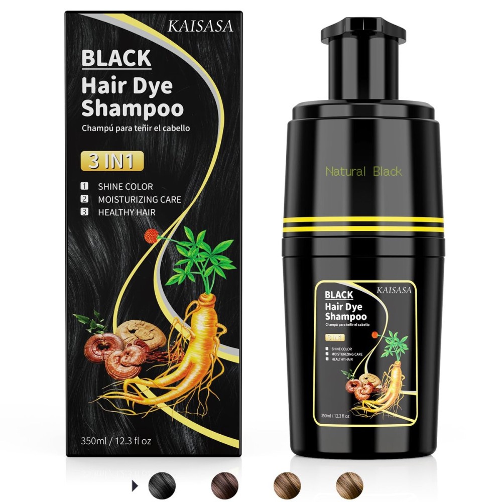 KAISASA Black Hair Dye Shampoo 3 in 1, Hair Color Shampoo for Cover Grey Hair, Natural with Herbal Ingredient for Men and Women (Black)