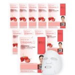 DERMAL Strawberry Collagen Essence Facial Mask Sheet 23g Pack of 10 - Pore Tightening & Sebum Control for Oily Skin, Hydrating Daily Skin Treatment Solution Sheet Mask