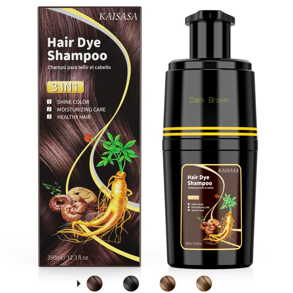 KAISASA Dark Brown Hair Dye Shampoo 3 in 1, Hair Color Shampoo for Cover Grey Hair, Natural with Herbal Ingredient for Men and Women (Dark Brown)