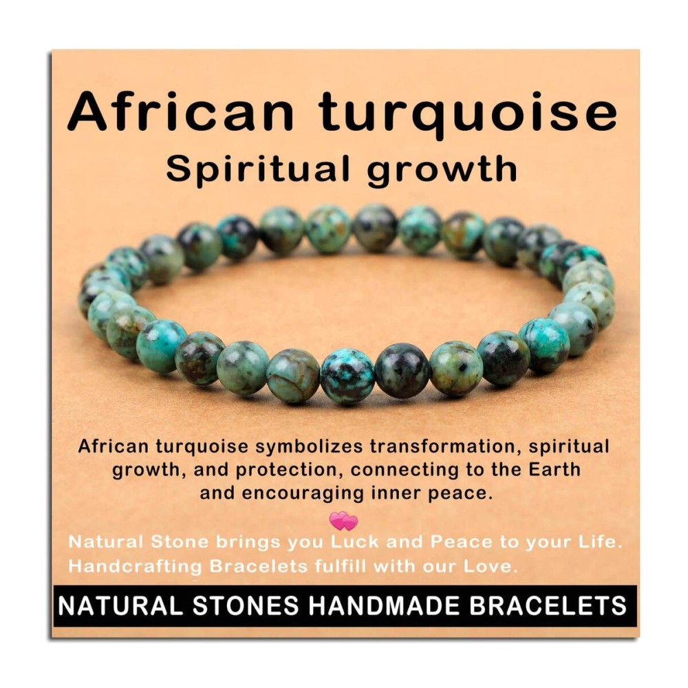 AD Beads Handmade Gemstone Stretch Elastic Bracelet Crystal Healing Reiki Nature\'s Beauty and Spiritual Essence Unisex (6mm, African Turquoise (Spiritual growth))