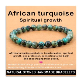 AD Beads Handmade Gemstone Stretch Elastic Bracelet Crystal Healing Reiki Nature\'s Beauty and Spiritual Essence Unisex (6mm, African Turquoise (Spiritual growth))