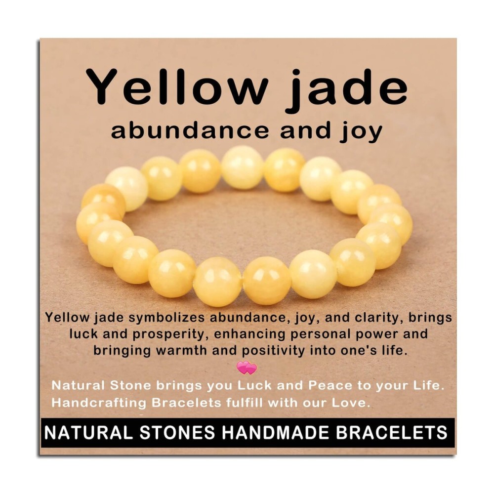 AD Beads Handmade Gemstone Stretch Elastic Bracelet Crystal Healing Reiki Nature\'s Beauty and Spiritual Essence Unisex (12mm, Yellow Jade (abundance and joy))