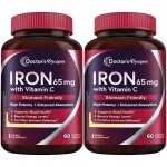 Doctor\'s Recipes Iron Supplement 65 mg with Vitamin C - Maximized Absorption & Stomach Friendly Iron Pills for Red Blood Cells Formation, Heart, Brain & Immunity Health - Vegan 120 Iron Tabs (2 Pack)