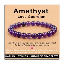 AD Beads Handmade Gemstone Stretch Elastic Bracelet Crystal Healing Reiki Nature\'s Beauty and Spiritual Essence Unisex (8mm, Amethyst (Love Guardian))