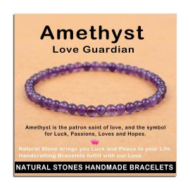 AD Beads Handmade Gemstone Stretch Elastic Bracelet Crystal Healing Reiki Nature\'s Beauty and Spiritual Essence Unisex (4mm, Amethyst (Love Guardian))