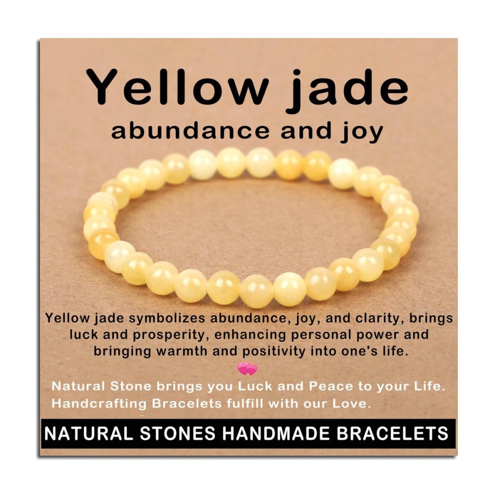 AD Beads Handmade Gemstone Stretch Elastic Bracelet Crystal Healing Reiki Nature\'s Beauty and Spiritual Essence Unisex (6mm, Yellow Jade (abundance and joy))